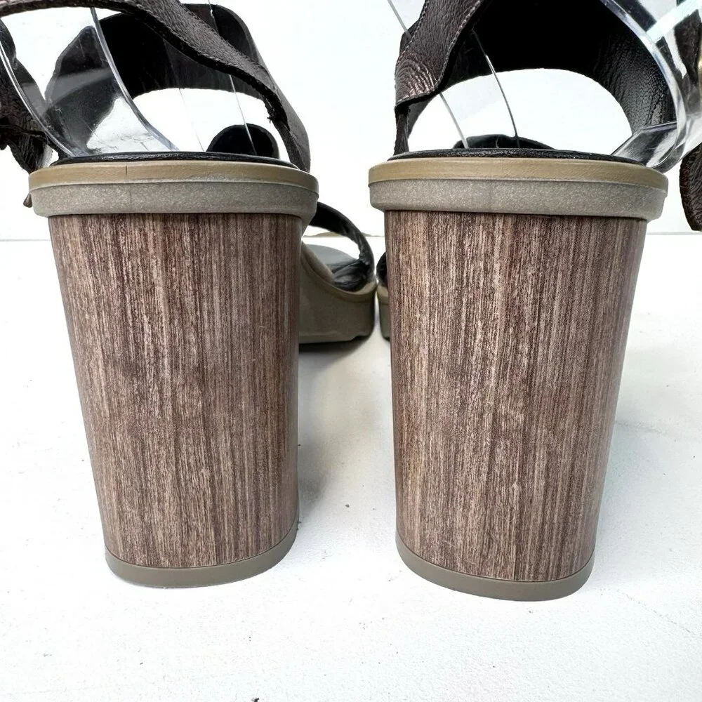 Hispanitas Sandals Size 10 Bronze Snakeskin Slingback Block Heel Platform Shoes
